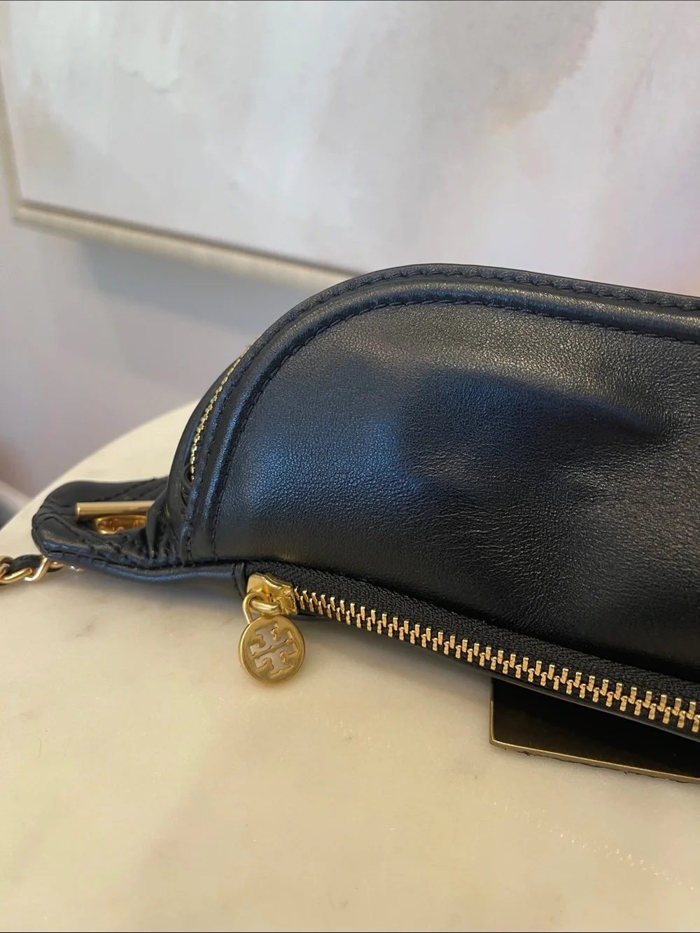 NWOT Tory Burch Black Quilted Leather Mini Belt Bag with Tassel